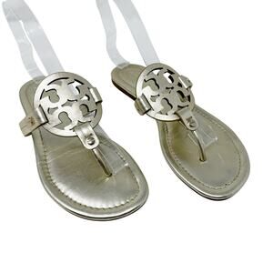 TORY BURCH Gold Metallic Miller Leather Sandals Flats Slides Thongs Size 7